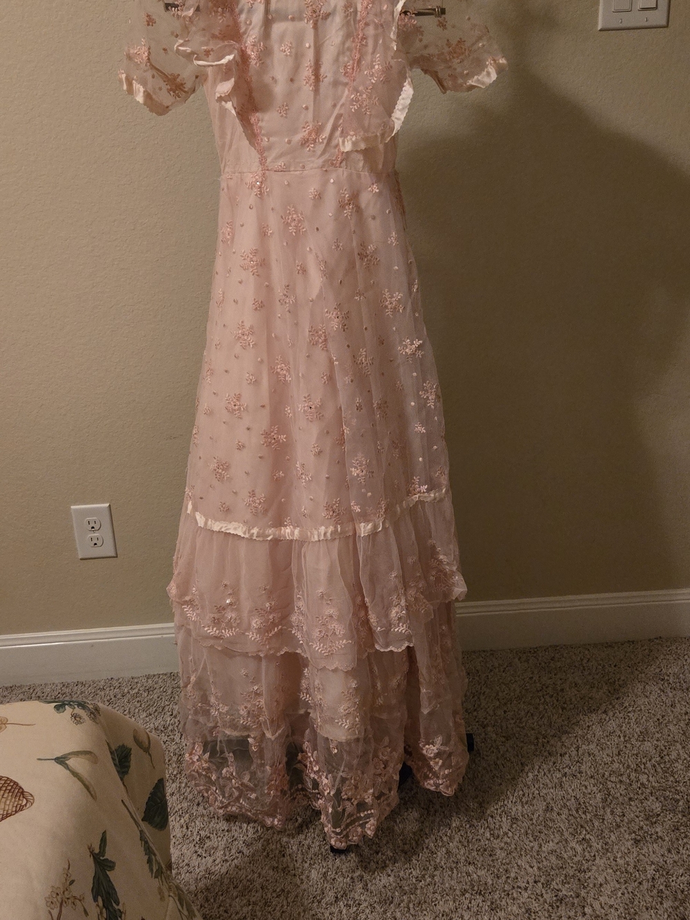 Girls' Pink Lace Tiered Party Dress
